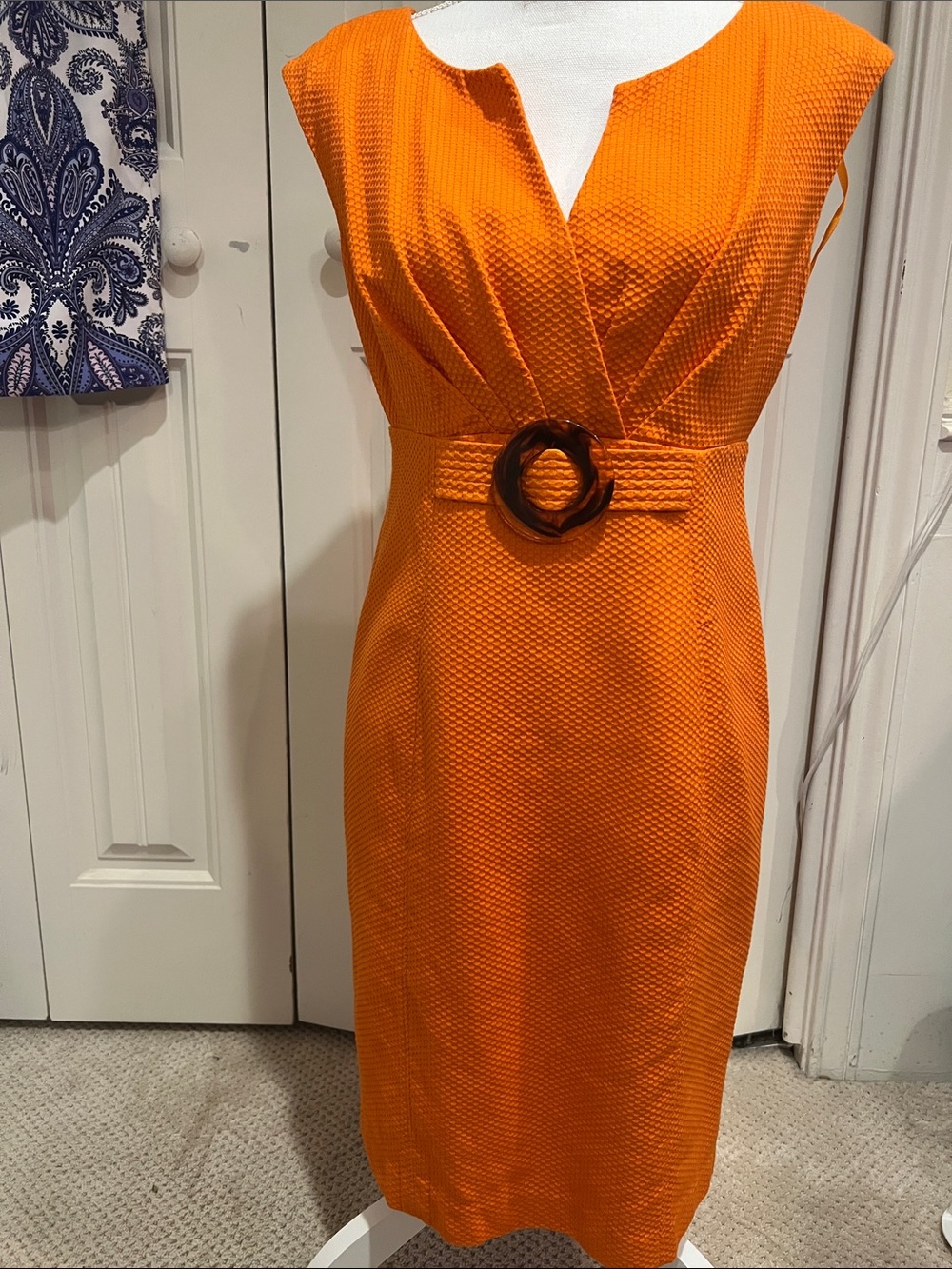 Eliza J Vibrant Orange Textured Belted Midi Dress 10P